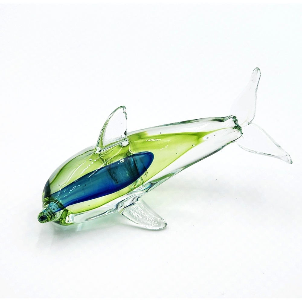 Vintage Murano Sommerso Glass Dolphin Figurine Blue Green Italian Art Glass 6" - Picture 6 of 8